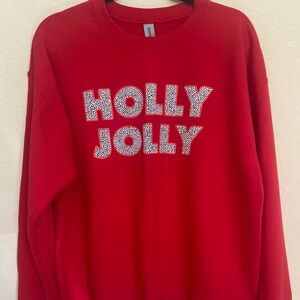Christmas Holly Jolly Red Gildan Heavy Duty Cozy Sweatshirt Women’s L EUC